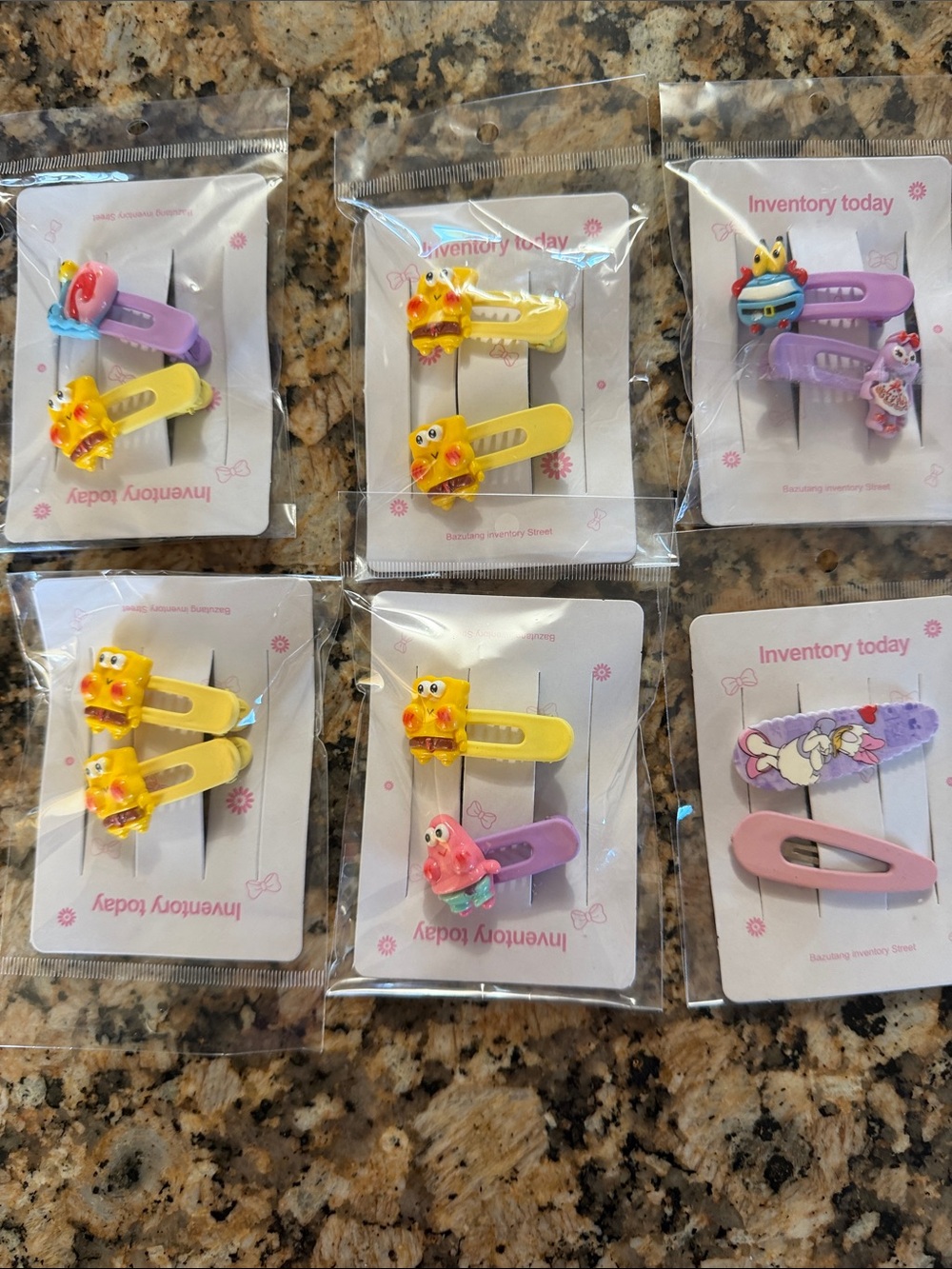 New Kids Cute SpongeBob Cartoon Hair Clips Set - Yellow & Purple 6 pkgs